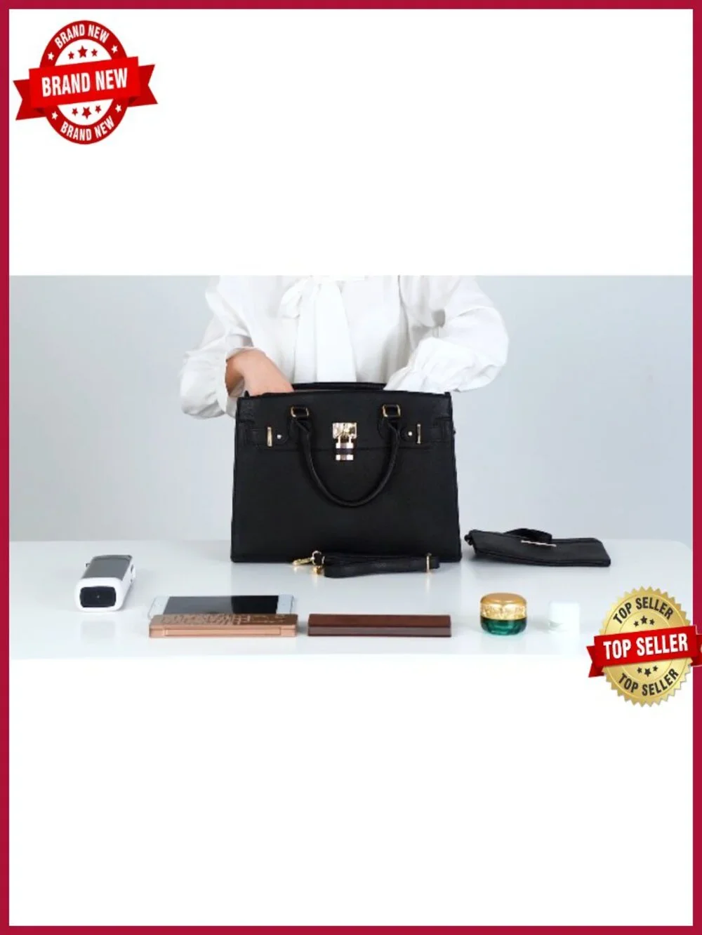 Vegan Leather Satchel Tote Handbag with Matching Clutch
